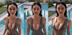 AI魔改女明星 赵丽颖 第一视角泳池湿身诱惑挑逗 颜射之后却仍不满足